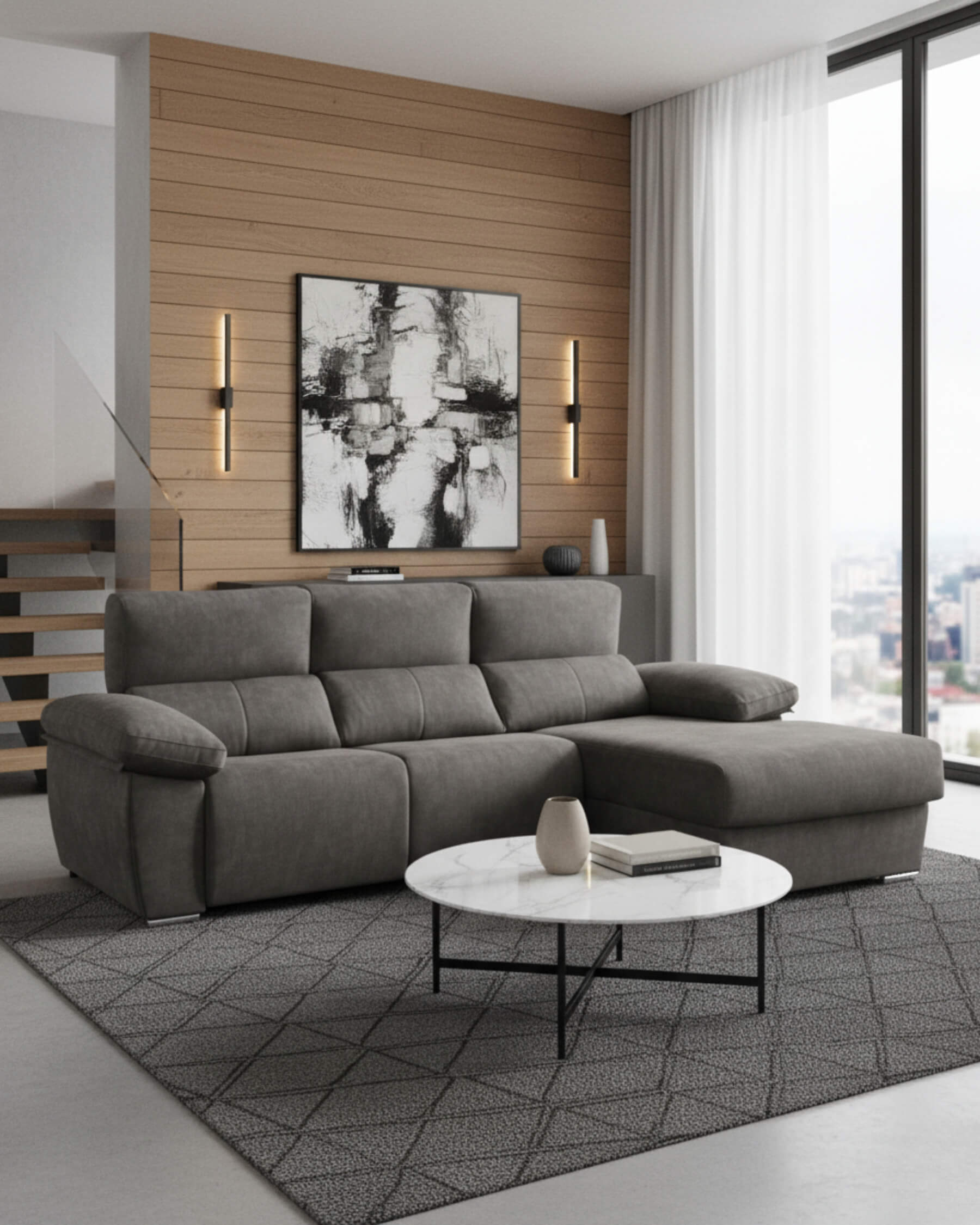 Sofá Chaiselongue Letti gris