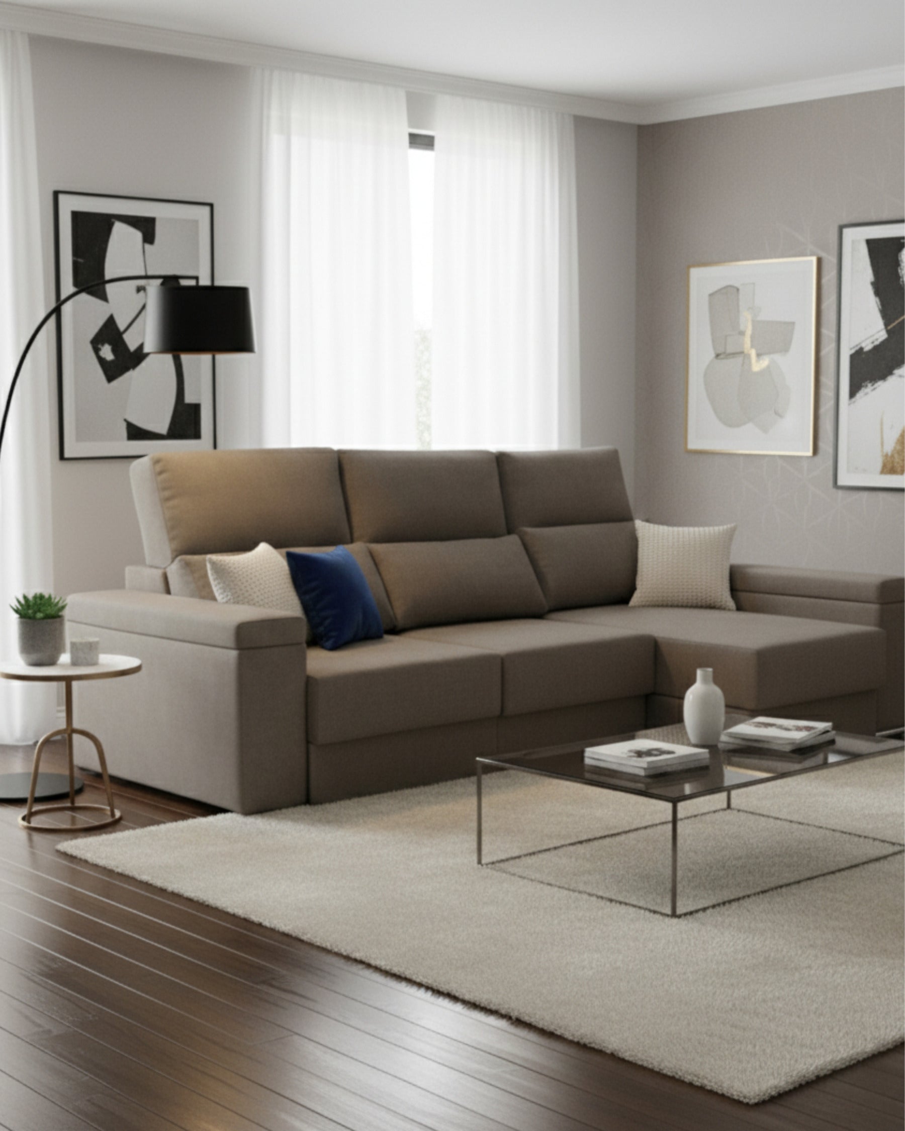 Sofá Chaiselongue Amare Salvador gris visón